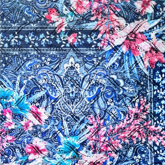 Christopher & Banks Pink and Blue Flower Boho Blouse with Mandarin Collar - Picture 14 of 15